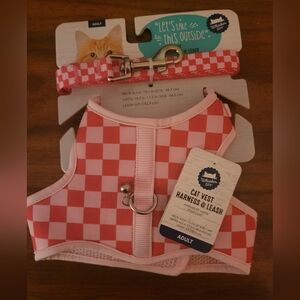 Cat Vest Harness & Leash - Pink Checkered